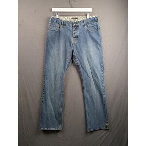 Split Mens Blue Denim Straight Leg Jeans Rasta‎ Stripe Size 38